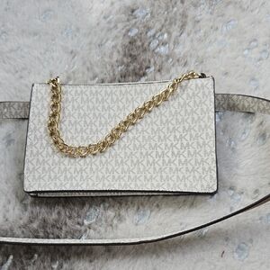 Michael Kors Cream and Gold Crossbody Bag with Monogram Design